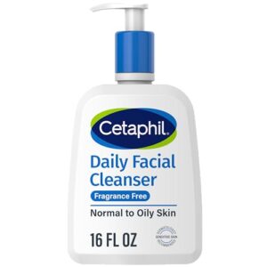 Cetaphil Face Wash, Daily Facial Cleanser for Sensitive, Combination to Oily Skin, NEW 16 oz, Fragrance Free, Gentle Foaming, Soap Free, Hypoallergenic (Packaging May Vary)